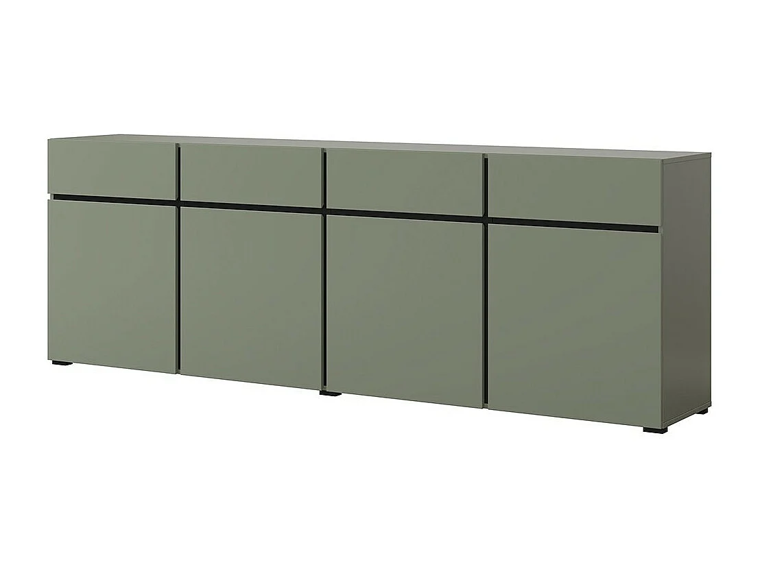 Buffet XL kleur saliegroen 225cm collectie HAVANA. Design dressoir met 4 deuren en 4 laden.