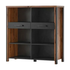 Buffet open WINDSOR – Donker eiken en antracietgrijs – 6 vakken, 2 laden – 106.9 x 110.2 x 44 cm Buffet open WINDSOR – Donker eiken en antracietgrijs – 6 vakken, 2 laden – 106.9 x 110.2 x 44 cm
