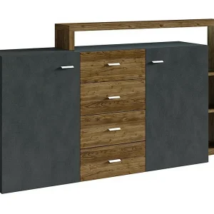 Buffet met ingebouwde planken collectie BERGAME 180cm. Kleur grijs en donker eiken.