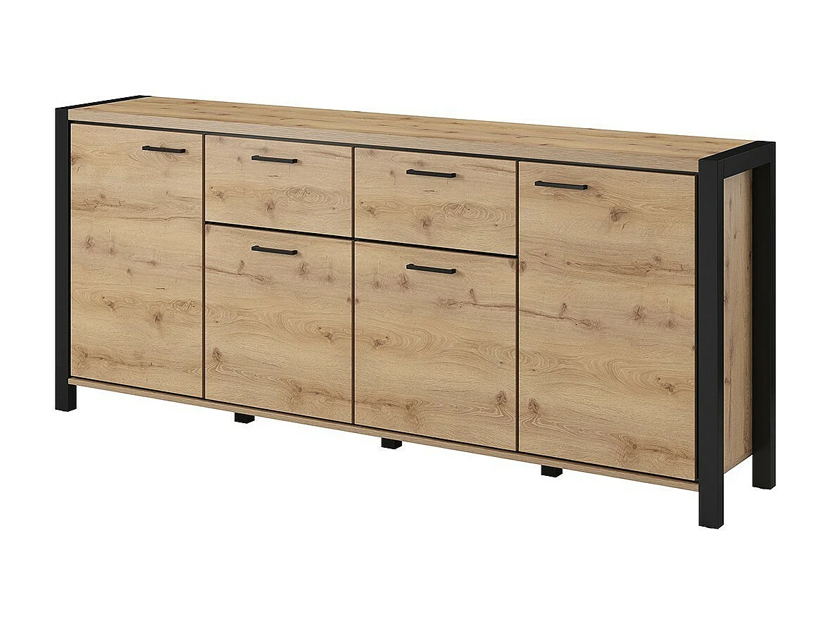 Buffet 210cm collectie TIVORA 4 deuren, 2 laden. Kleur eiken en zwart