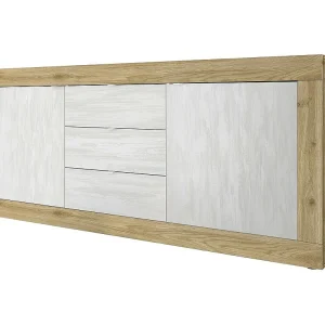 Buffet 2 deuren 3 laden collectie ACCESS. Kleur wit en licht eiken