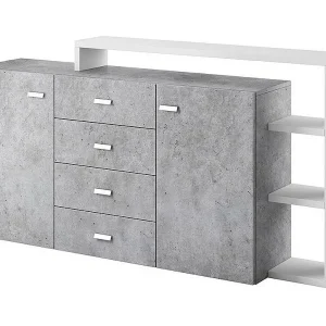 Buffet met ingebouwde plank collectie BERGAMO 180cm. Kleuren grijs en wit. Design stijl