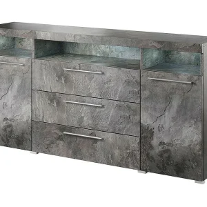 Buffet 180cm voor woonkamer in leisteen grijs effect uit de BOMBAY collectie Buffet 180cm voor woonkamer in leisteen grijs effect uit de BOMBAY collectie