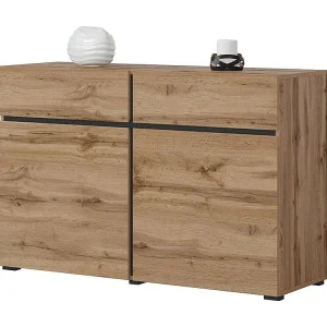 Buffet 120cm kleur eiken en zwart collectie HAVANA. Dressoir design met 2 deuren en 2 laden. Buffet 120cm kleur eiken en zwart collectie HAVANA. Dressoir design met 2 deuren en 2 laden.