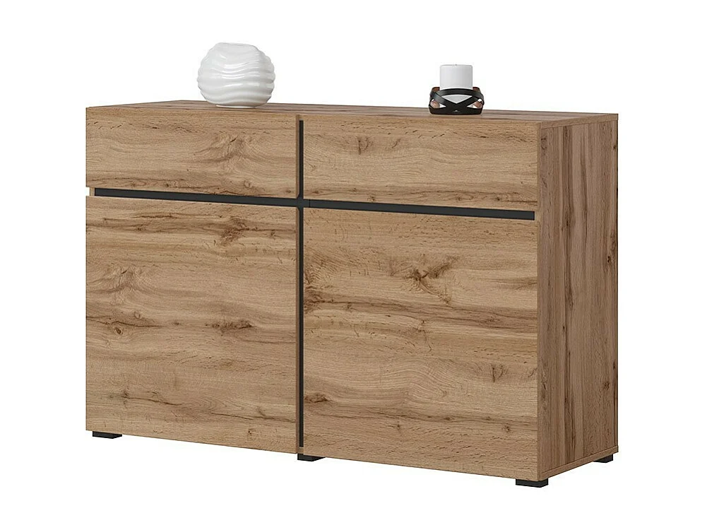 Buffet 120cm kleur eiken en zwart collectie HAVANA. Dressoir design met 2 deuren en 2 laden.