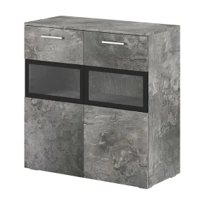Buffet 90cm voor woonkamer met 2 glazen deuren in leisteen effect kleur uit de CONNOR collectie