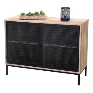 Buffet 2 deuren met zwart metalen rooster – Licht eiken kleur, afmetingen 100x40xH75 cm – Collectie METALIX Buffet 2 deuren met zwart metalen rooster – Licht eiken kleur, afmetingen 100x40xH75 cm – Collectie METALIX
