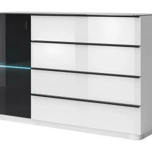 Buffet TONGA 138×87.5×43.5 cm met 4 laden en 1 deur, kleur hoogglans wit
