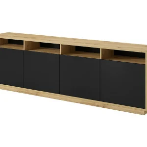 Buffet XL 240cm collectie VILLA. Kleur eiken en zwart. 4 deuren en 4 verlichte nissen. Buffet XL 240cm collectie VILLA. Kleur eiken en zwart. 4 deuren en 4 verlichte nissen.