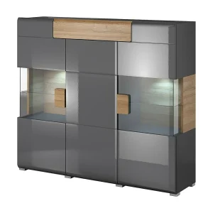 Buffet XL150cm collectie OHIO. Geïntegreerde LED-verlichting. Kleur antracietgrijs en eiken.