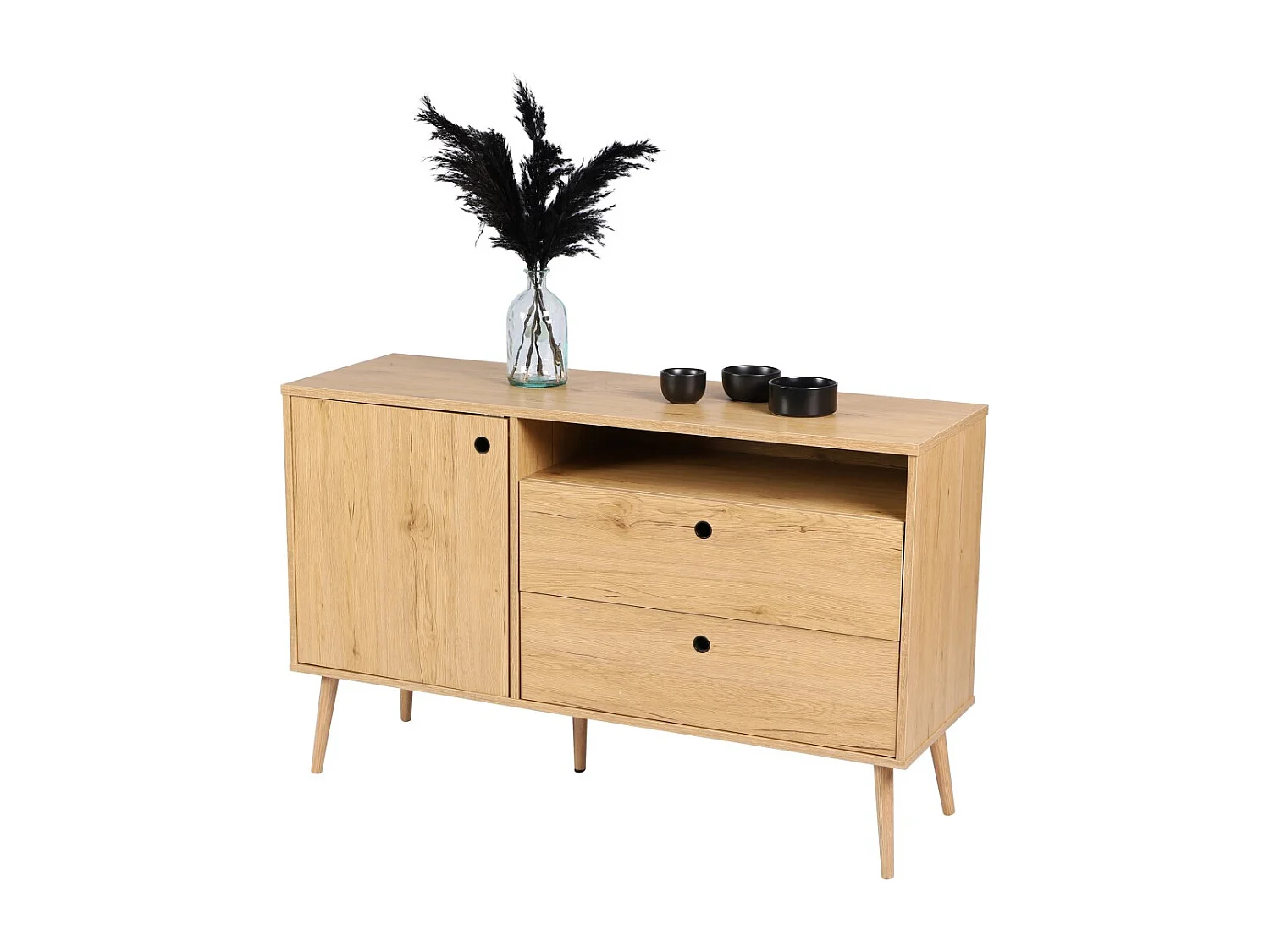 Buffet 1 deur, 1 vak en 2 laden – Klassieke stijl, lichteiken kleur – 120x39x75 cm – Collectie OAKLANDER