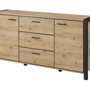 Buffet 180cm collectie BOWIE 2 deuren, 3 laden. Kleur eiken en zwart Buffet 180cm collectie BOWIE 2 deuren, 3 laden. Kleur eiken en zwart