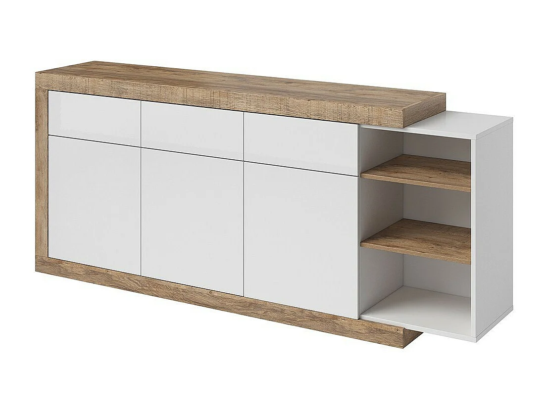Buffet 200cm in eiken en hoogglans wit met veel opbergruimte collectie SINATRA.