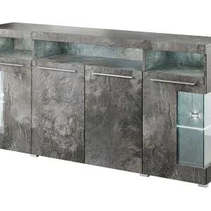 Buffet XL 180cm met 4 deuren in leisteen grijs effect uit de BOMBAY collectie Buffet XL 180cm met 4 deuren in leisteen grijs effect uit de BOMBAY collectie