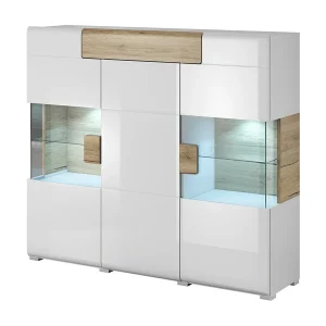 Buffet XL150cm collectie OHIO. Geïntegreerde LED-verlichting. Kleur wit en eiken.