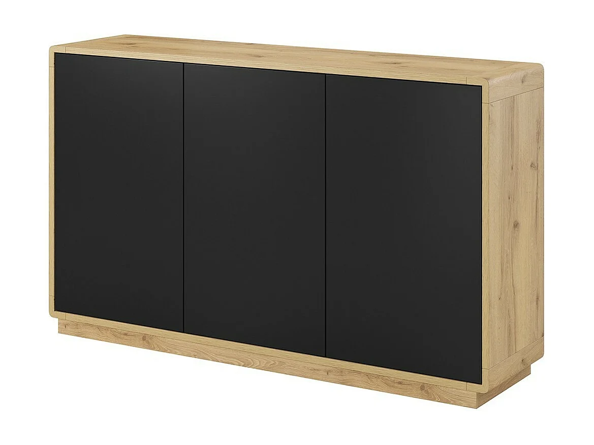 Buffet 3 deuren collectie VILLA. Kleur eiken en mat zwart.