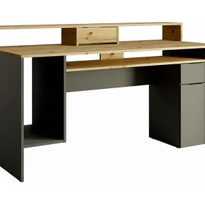 Bureau computer 160cm collectie ROXI kleur eiken en grijs met opbergruimte Bureau computer 160cm collectie ROXI kleur eiken en grijs met opbergruimte