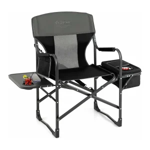 Campingstoel met zijtafel, koeltas en opbergtas, inklapbare visstoel, regisseursstoel, draagbaar, vouwstoel, klapstoel voor camping, vissen, picknick (zwart)ZB32088 Campingstoel met zijtafel, koeltas en opbergtas, inklapbare visstoel, regisseursstoel, draagbaar, vouwstoel, klapstoel voor camping, vissen, picknick (zwart)ZB32088