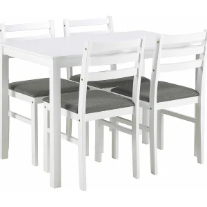 Brayden eethoek tafel en 4 stoelen 70x110cm wit.