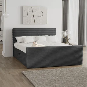Boxspringbed met bedbodem en topper TRENTO stof pluche corduroy 160×200 cm grafiet H3-Bonell Boxspringbed met bedbodem en topper TRENTO stof pluche corduroy 160×200 cm grafiet H3-Bonell