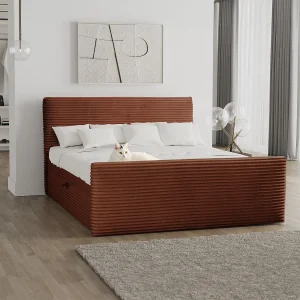 Boxspringbed met bedstee en topper TRENTO stof pluche corduroy 140×200 cm koper H3-Bonell