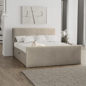 Boxspringbed met bedbodem en topper TRENTO stof pluche corduroy 160×200 cm beige H3-Bonell Boxspringbed met bedbodem en topper TRENTO stof pluche corduroy 160×200 cm beige H3-Bonell