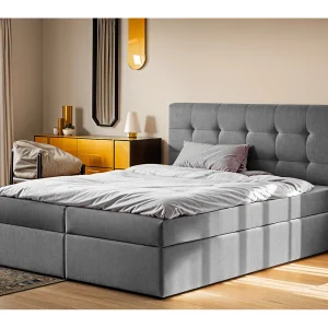 Boxspringbed met matras en bedkast, LUDANO bedstof Noel Grey 160×200 cm H3-Bonell