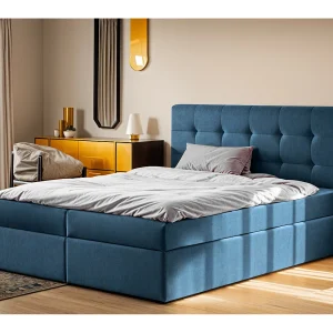 Boxspringbed met matras en bedstee, LUDANO stof Noel Blue 200×200 cm H3-Bonell