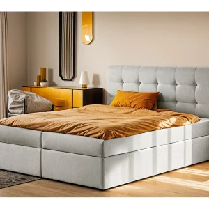 Boxspringbed met matras en bedkast, LUDANO stof Noel lichtgrijs 200×200 cm H2-Pocket