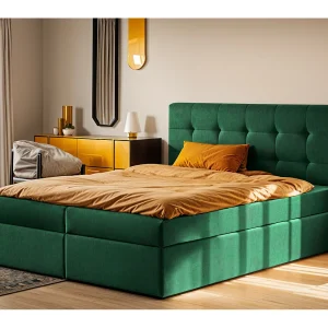 Boxspringbed met matras en bedstee, LUDANO stof Noel Green 200×200 cm H3-Bonell