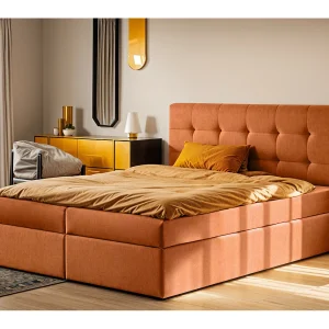 Boxspringbed met matras en bedkast, LUDANO stof Noel Orange 140×200 cm H2-Pocket