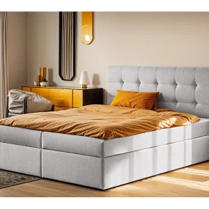 Boxspringbed met matras en bedstee, LUDANO stof Soro Grey 200×200 cm H3-Bonell