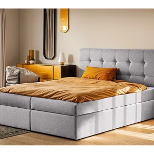 Boxspringbed met matras en bedstee, LUDANO stof Soro Grey 140×200 cm H3-Bonell