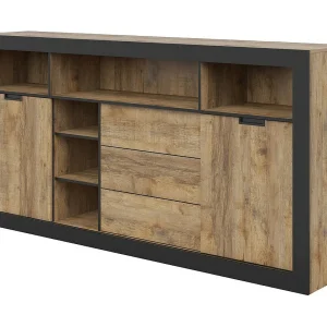 Buffetkast XL MEUNIER – 2 schuifdeuren, 3 lades & 6 vakken – Samdal Eiken & matzwart Buffetkast XL MEUNIER – 2 schuifdeuren, 3 lades & 6 vakken – Samdal Eiken & matzwart