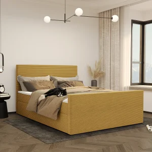 Boxspringbed met bedbodem en topper VIESTA stof Poso Geel 140×200 cm H3-Bonell