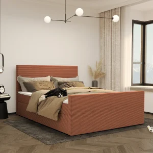 Boxspringbed met bedbodem en topper VIESTA stof Poso brick 180×200 cm H3-Bonell