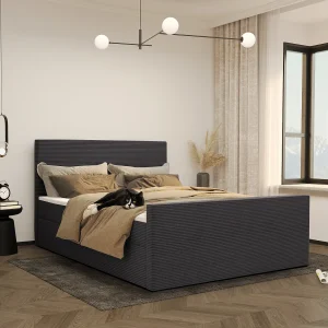Boxspringbed met bedbodem en topper VIESTA stof Poso donkergrijs 140×200 cm H3-Bonell