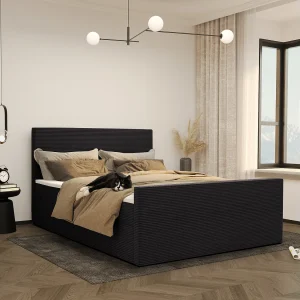 Boxspringbed met bedbodem en topper VIESTA stof Poso Zwart 140×200 cm H3-Bonell