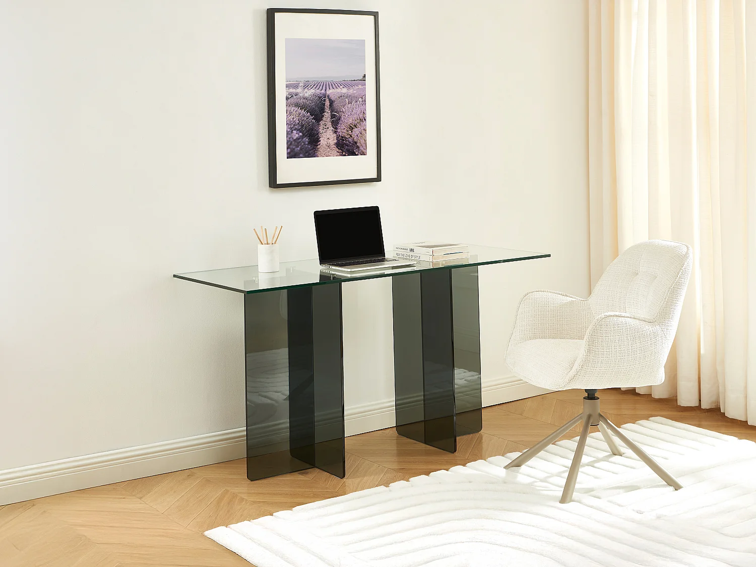 Bureau van gehard glas transparant en antraciet - BYLENA