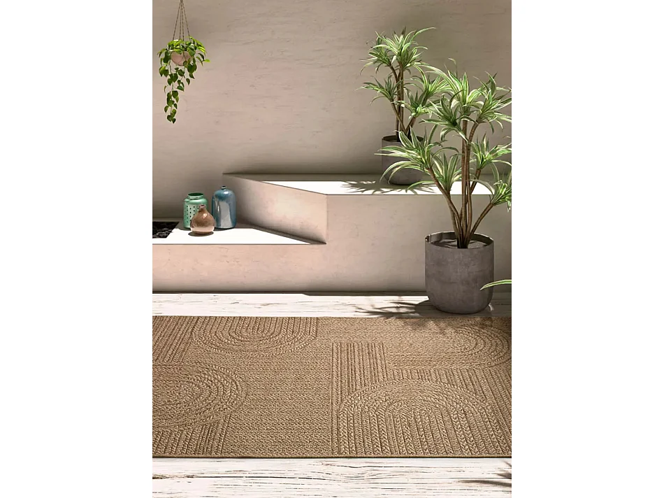 Buitentapijt - geometrisch jute-effect - natureltint - 80x150 cm - ACRA