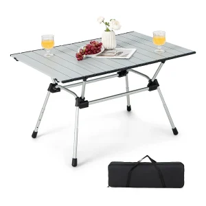 Campingtafel, opvouwbaar, in hoogte verstelbare vouwtafel met aluminium tafelblad, klaptafel, tuintafel, incl. draagtas, 90 x 60,5 x 52 cm (zilver) ZB33368 Campingtafel, opvouwbaar, in hoogte verstelbare vouwtafel met aluminium tafelblad, klaptafel, tuintafel, incl. draagtas, 90 x 60,5 x 52 cm (zilver) ZB33368