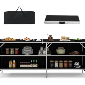 Campingkast, opvouwbaar, draagbare campingkeuken met 2 verdiepingen, aluminium frame,inclusief draagtas,voor picknick, barbecue, feestjes, 206 x 38 x 83 cm ZB34237 Campingkast, opvouwbaar, draagbare campingkeuken met 2 verdiepingen, aluminium frame,inclusief draagtas,voor picknick, barbecue, feestjes, 206 x 38 x 83 cm ZB34237