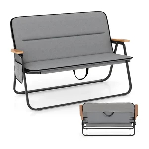 Campingstoel voor 2 personen, klapstoel met afneembaar kussen, zijzak en armleuningen, 300 kg draagvermogen,vouwbank voor buiten, tuin, camping, grijsZB33127 Campingstoel voor 2 personen, klapstoel met afneembaar kussen, zijzak en armleuningen, 300 kg draagvermogen,vouwbank voor buiten, tuin, camping, grijsZB33127