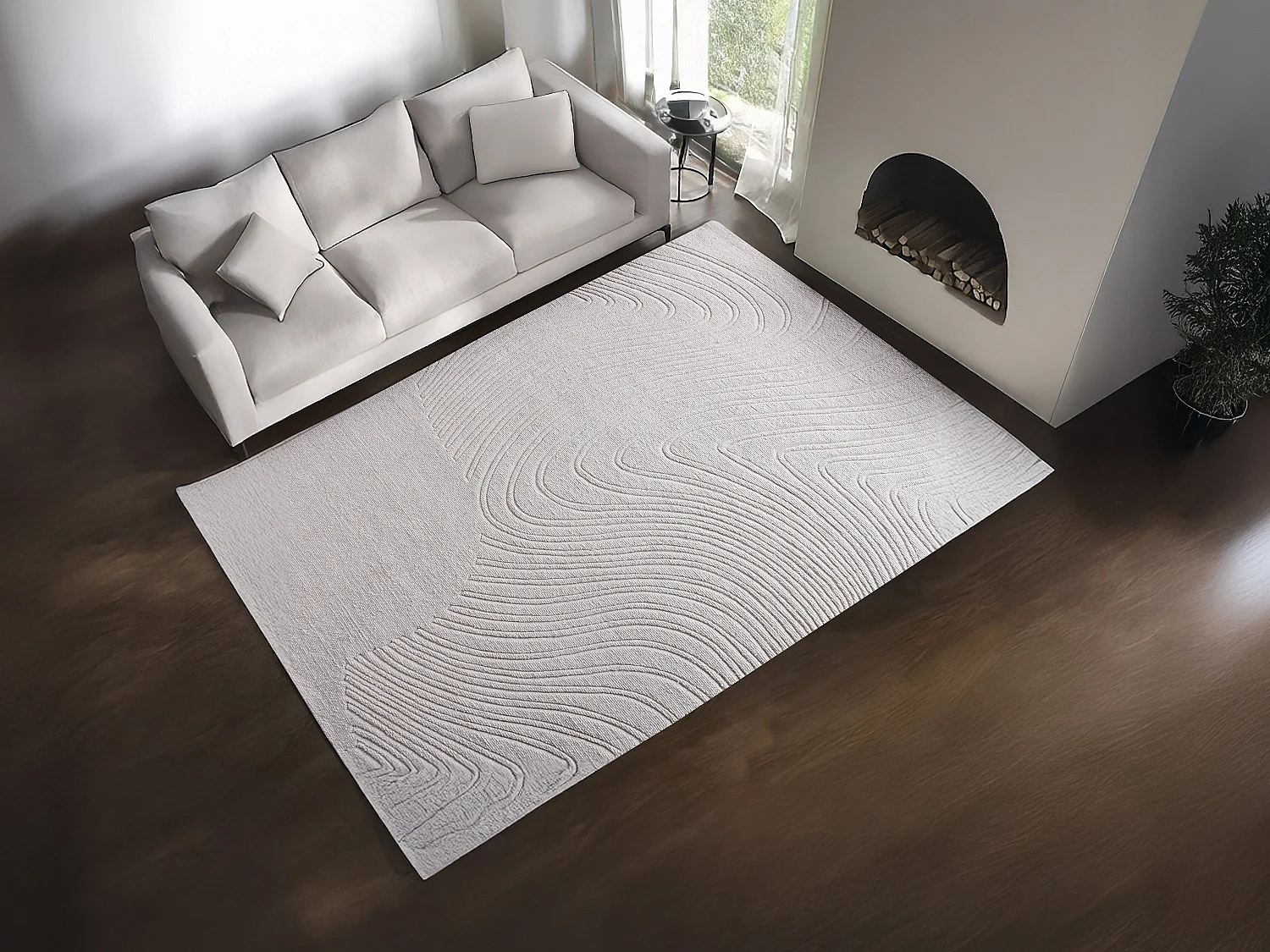 Handgetuft tapijt met reliëf van 100% wol met abstract patroon, 200 x 290, Ivoor, CELESTIA