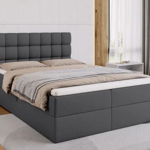 Boxspringbed met hoofdeinde, matras en dekmatras – DAKOTA – 140×200 – donkergrijs Boxspringbed met hoofdeinde, matras en dekmatras – DAKOTA – 140×200 – donkergrijs