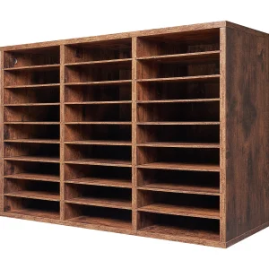 Bureau-Organizer, SucceBuy 27-Vaks Houten Boekenorganizer, Verwijderbare Planken, Donkerbruin Bureau-Organizer, SucceBuy 27-Vaks Houten Boekenorganizer, Verwijderbare Planken, Donkerbruin