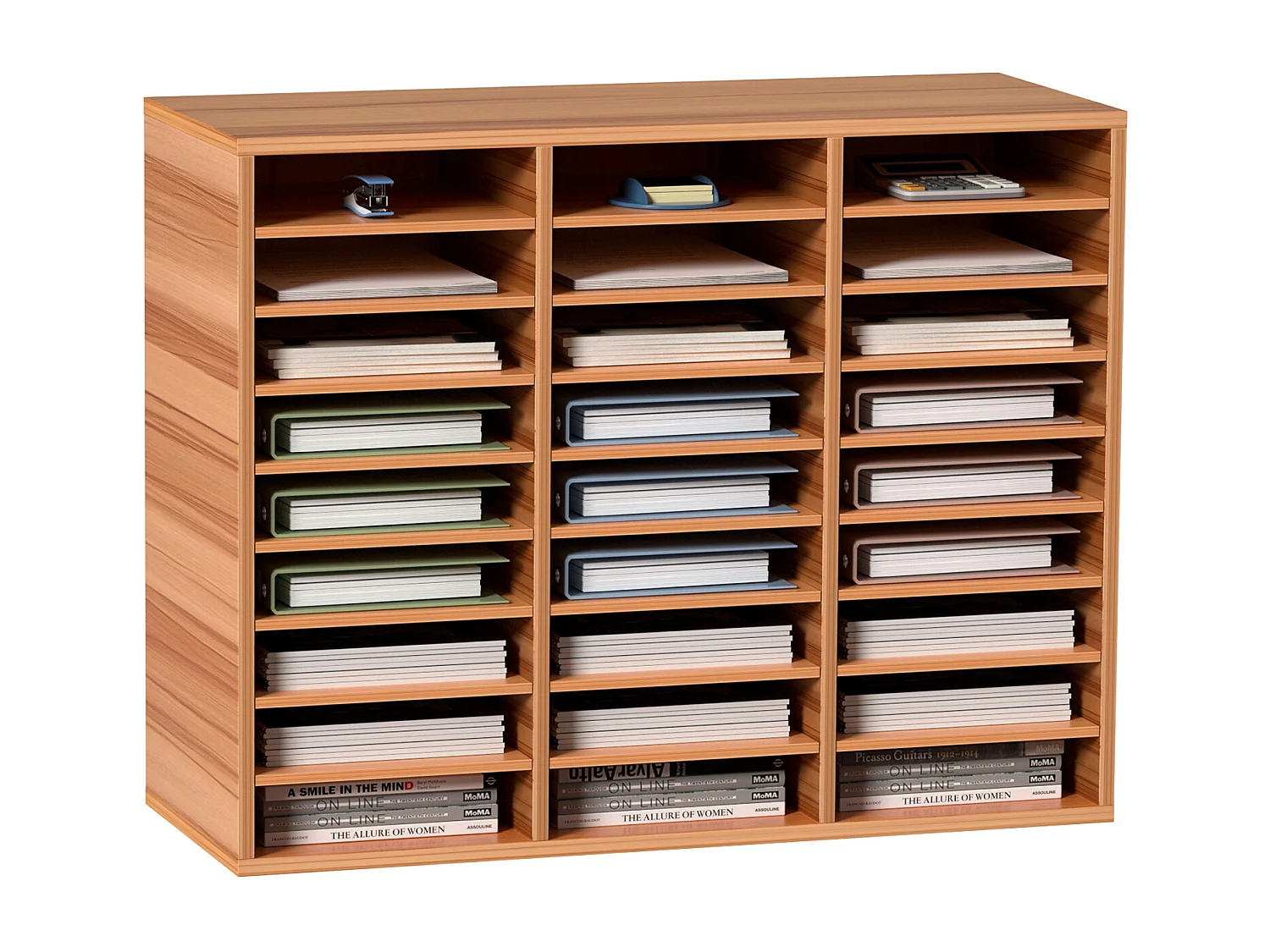 Bureau-Organizer, SucceBuy Houten Literatuurorganizer 27 Vakken Wit voor het Opbergen van Bestanden en Papieren