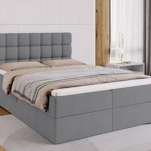 Boxspringbed met hoofdeinde, matras en dekmatras – DAKOTA – 140×200 – grijs Boxspringbed met hoofdeinde, matras en dekmatras – DAKOTA – 140×200 – grijs