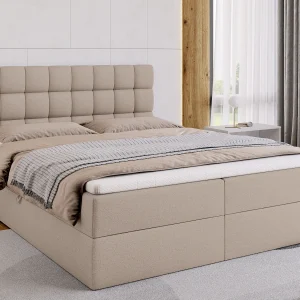Boxspringbed met hoofdeinde, matras en dekmatras – DAKOTA – 160×200 – beige Boxspringbed met hoofdeinde, matras en dekmatras – DAKOTA – 160×200 – beige