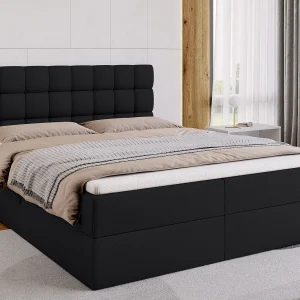 Boxspringbed met hoofdeinde, matras en dekmatras – DAKOTA – 160×200 – zwart Boxspringbed met hoofdeinde, matras en dekmatras – DAKOTA – 160×200 – zwart